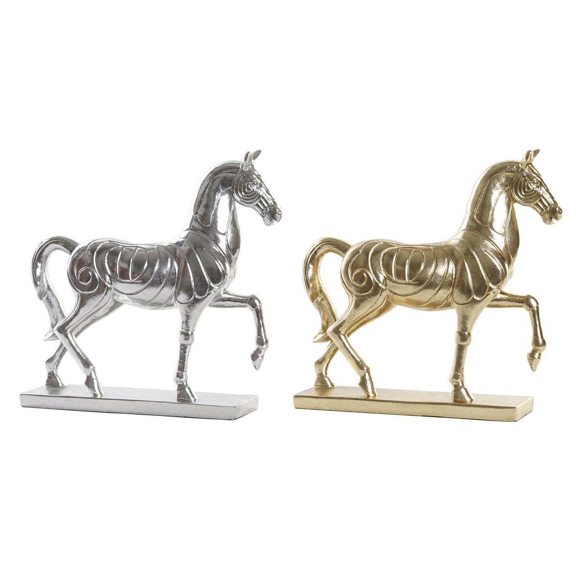 Statua Decorativa Dkd Home Decor 34 X 9,5 X 33,5 Cm Cavallo Argentato Dorato (2 Unità)