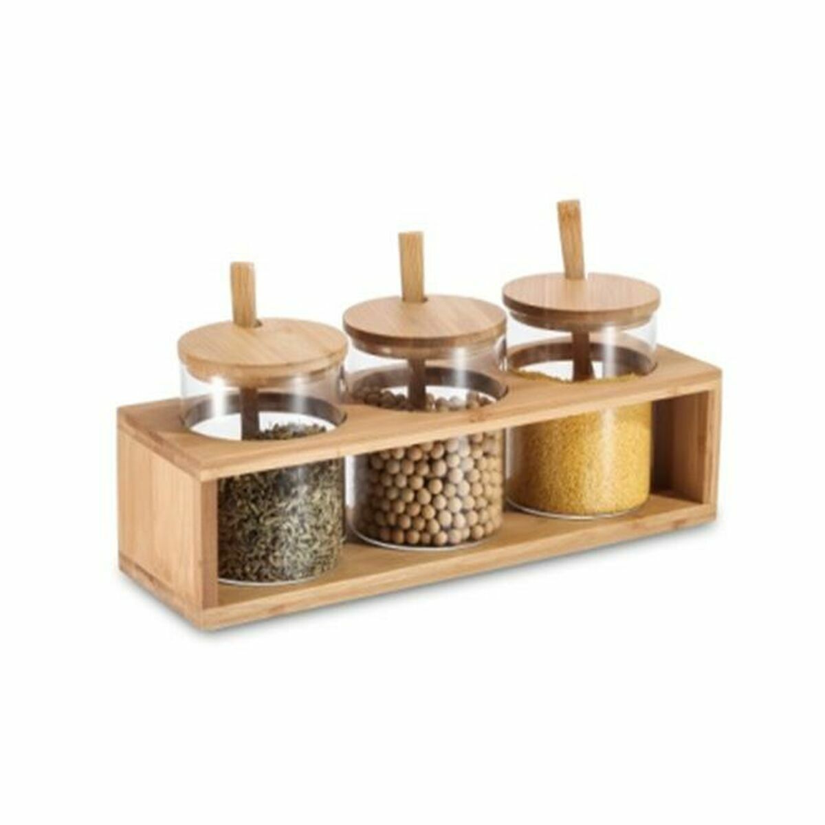 Set Di 3 Barattoli Dkd Home Decor 31 X 11 X 10,5 Cm Naturale Bambù Vetro Borosilicato