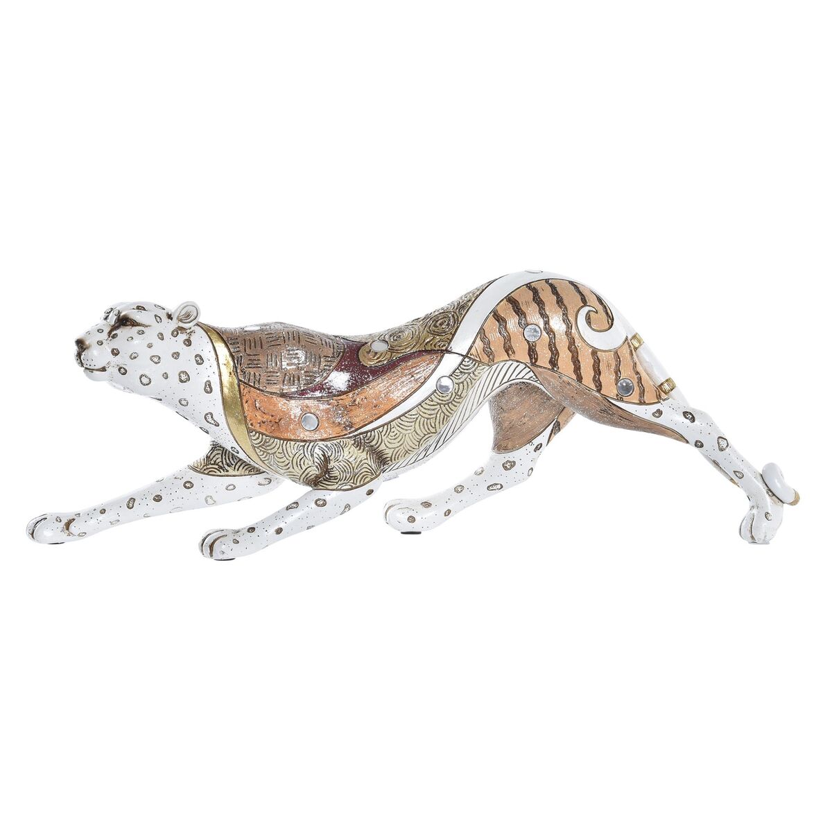 Statua Decorativa Dkd Home Decor Bianco Multicolore Arancio Bianco/arancione Leopardo Coloniale 30 X 40 Cm 37 X 10 X 13 cm
