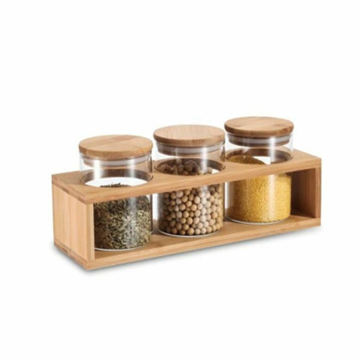Set Di 3 Barattoli Dkd Home Decor 31 X 11 X 11,5 Cm Naturale Bambù Vetro Borosilicato