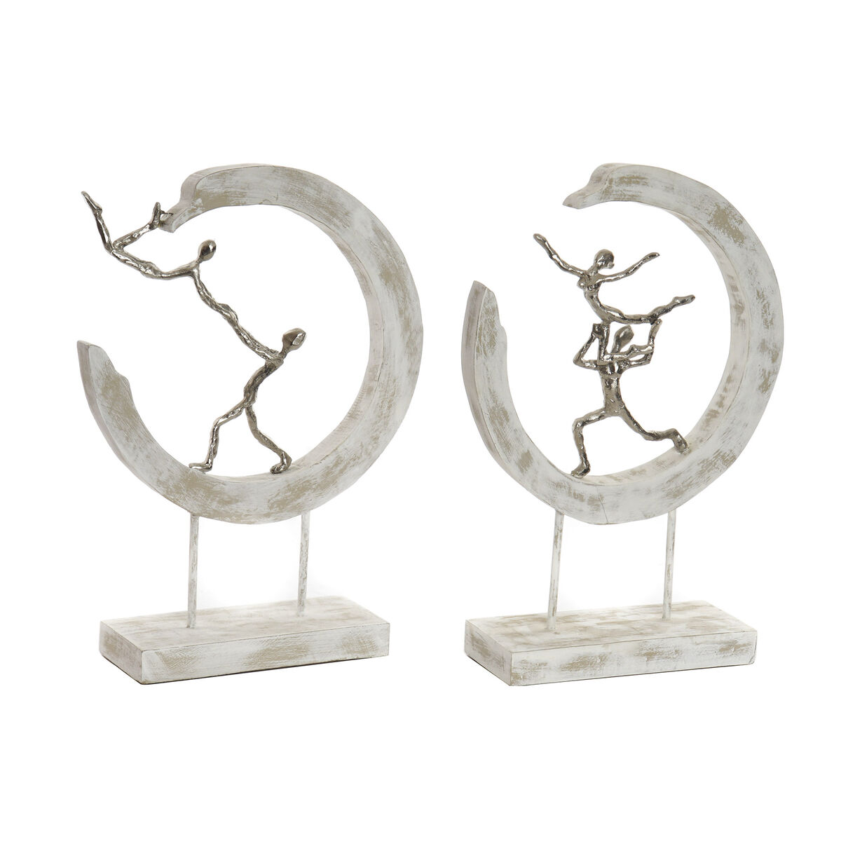 Statua Decorativa Dkd Home Decor 32,5 X 10 X 47 Cm Argentato Bianco Ballerina Classica Moderno Decapaggio (2 Unità)