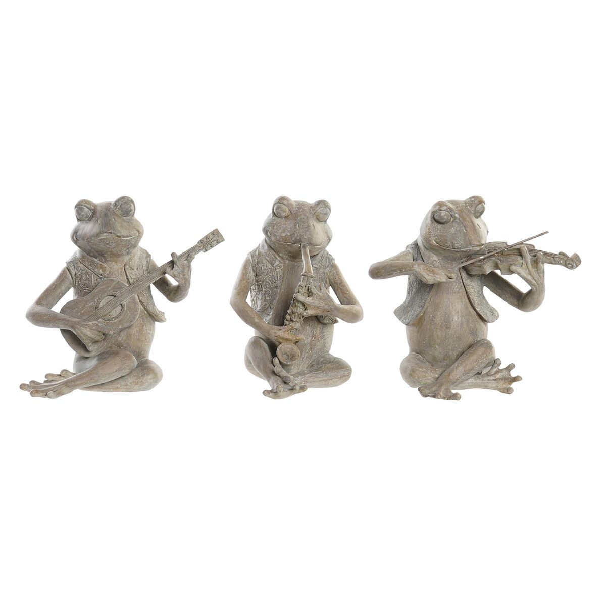 Statua Decorativa Dkd Home Decor Musicista 23 X 19,5 X 22,5 Cm Marrone Rana (3 Unità)