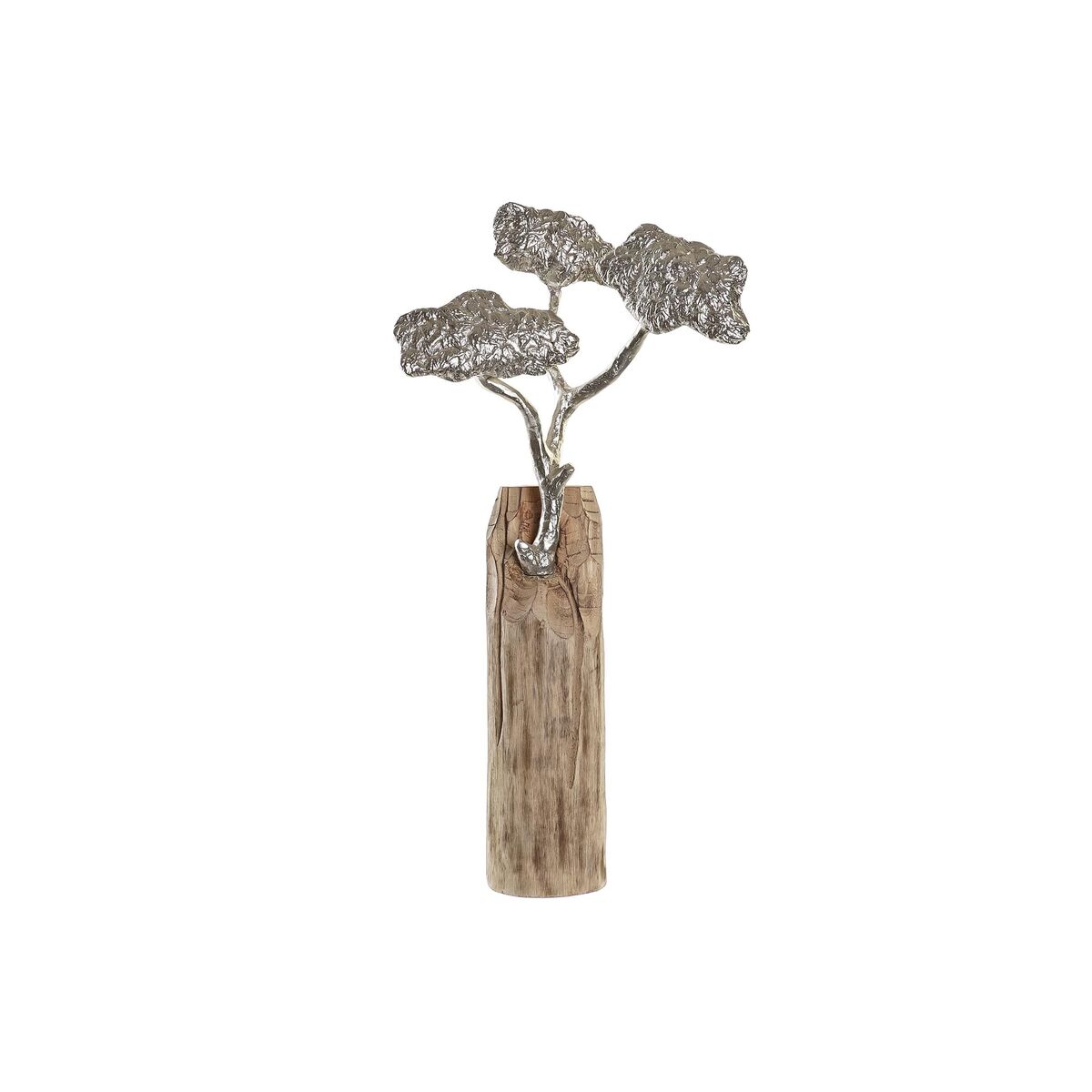 Statua Decorativa Dkd Home Decor Tronco Argentato Albero Marrone Alluminio Coloniale Legno Di Mango (26 X 11 X 51 Cm)