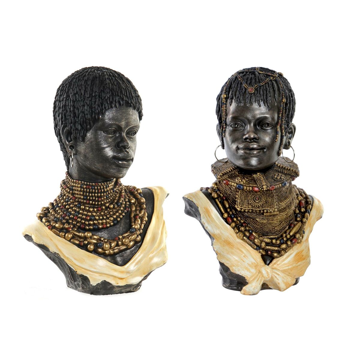Statua Decorativa Dkd Home Decor Nero Beige Coloniale Africana Africano 26 X 20 X 42 Cm (2 Unità)
