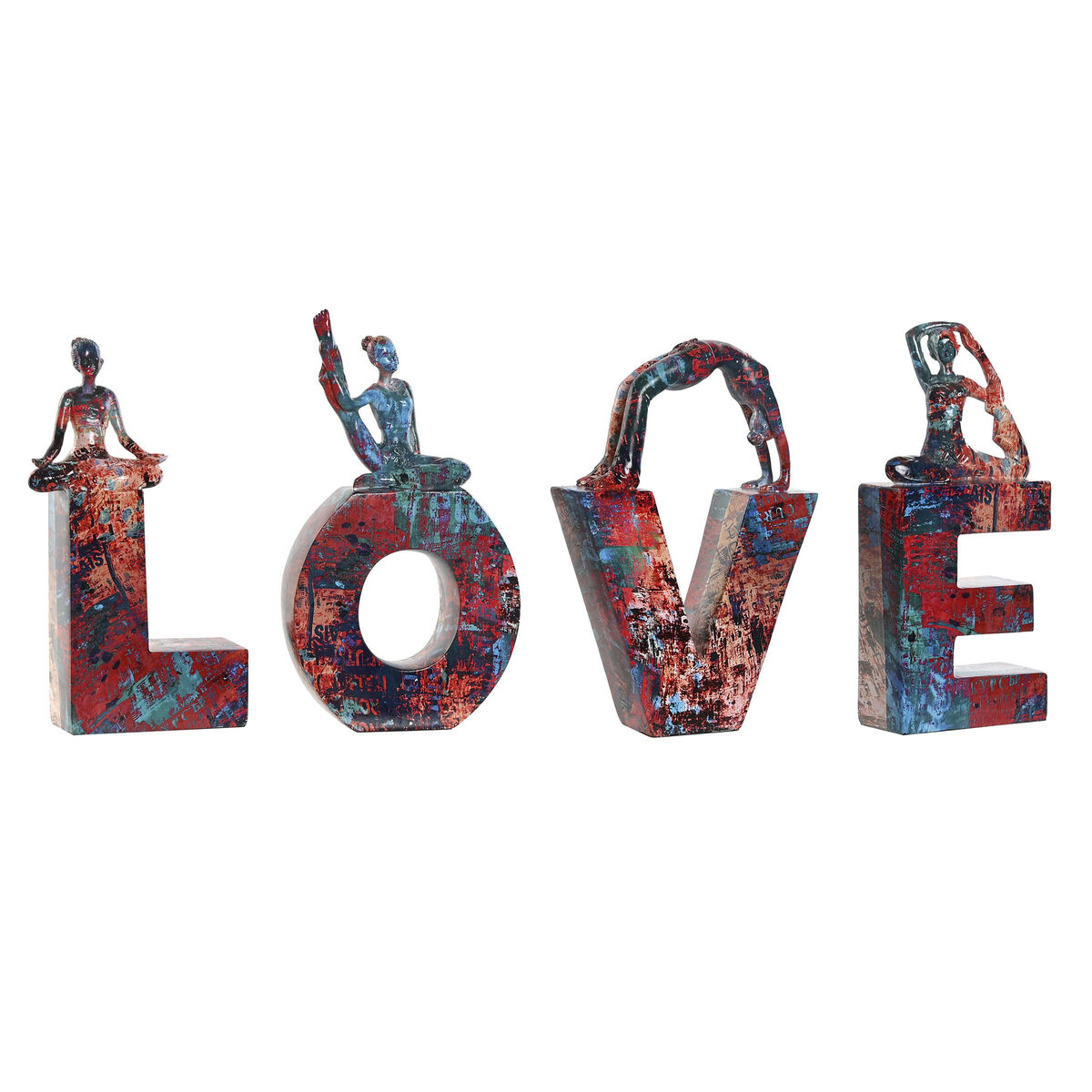 Statua Decorativa Home Esprit Love Multicolore Resina Yoga 12,5 X 5 X 22 Cm (4 Pezzi)