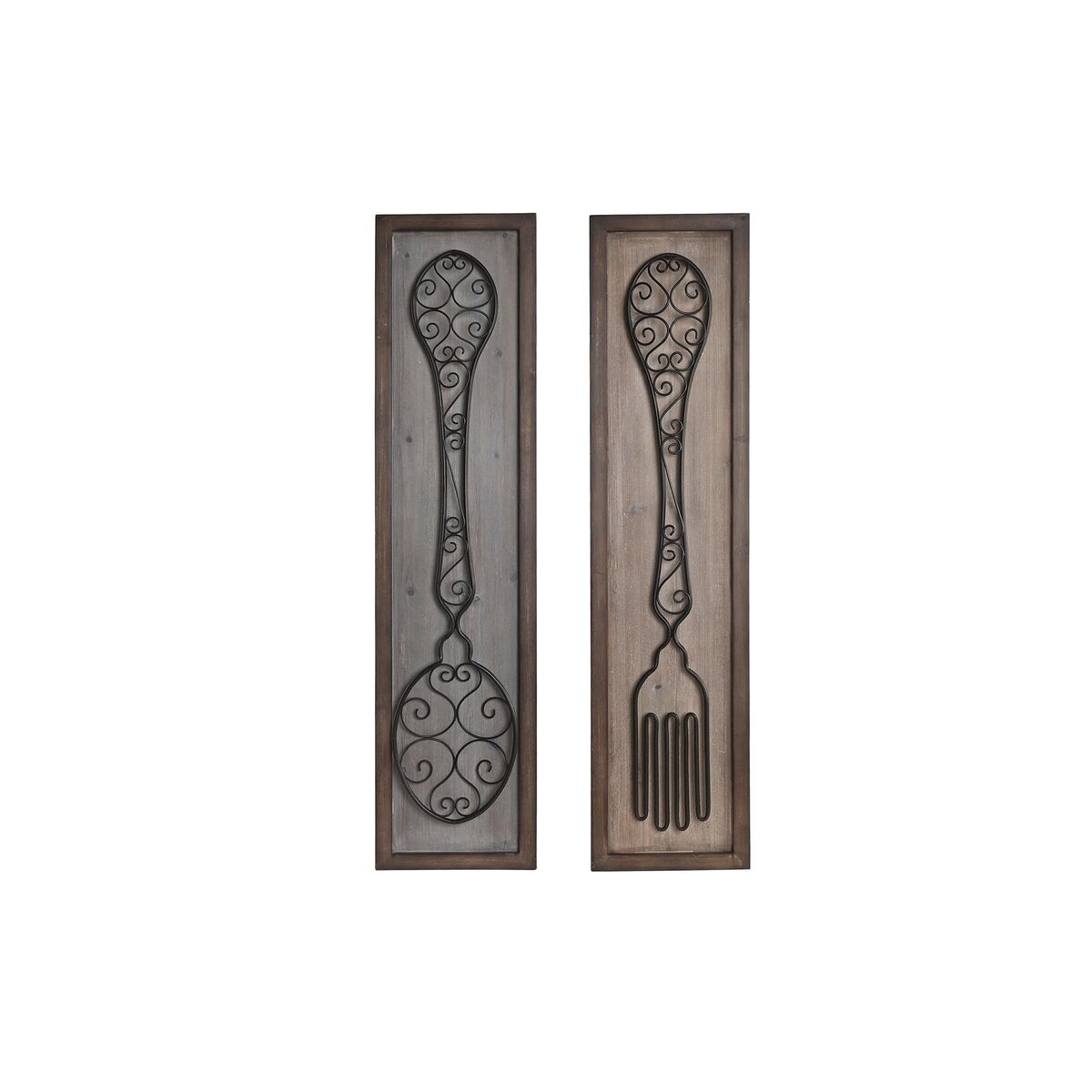 Statua Decorativa Dkd Home Decor Finitura Invecchiata Metallo Legno Posate (24 X 5 X 99 Cm) (2 Unità)