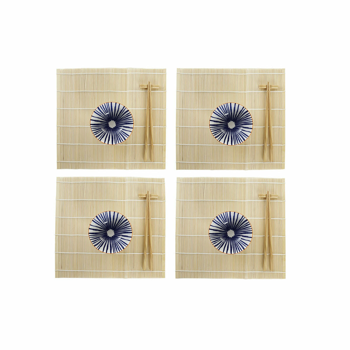 Set Per Sushi Dkd Home Decor 14,5 X 14,5 X 31 Cm Azzurro Bianco Gres Orientale (16 Pezzi)