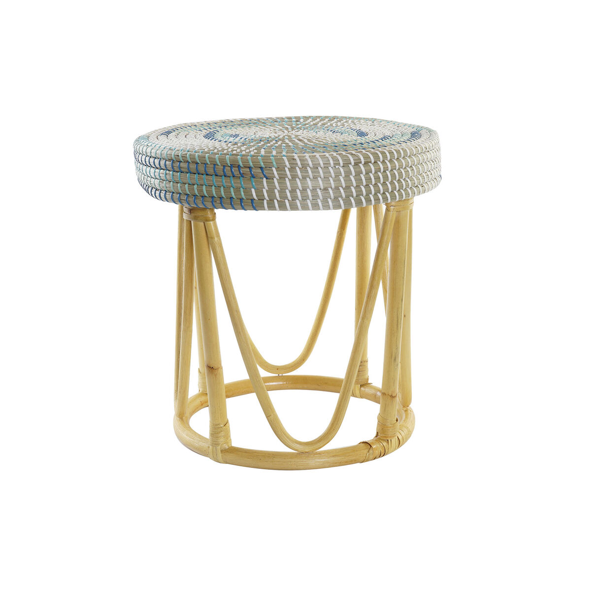 Poggiapiedi Dkd Home Decor Naturale Turchese Bianco Rattan Tropicale Erba Di Mare (41 X 41 X 42 Cm)