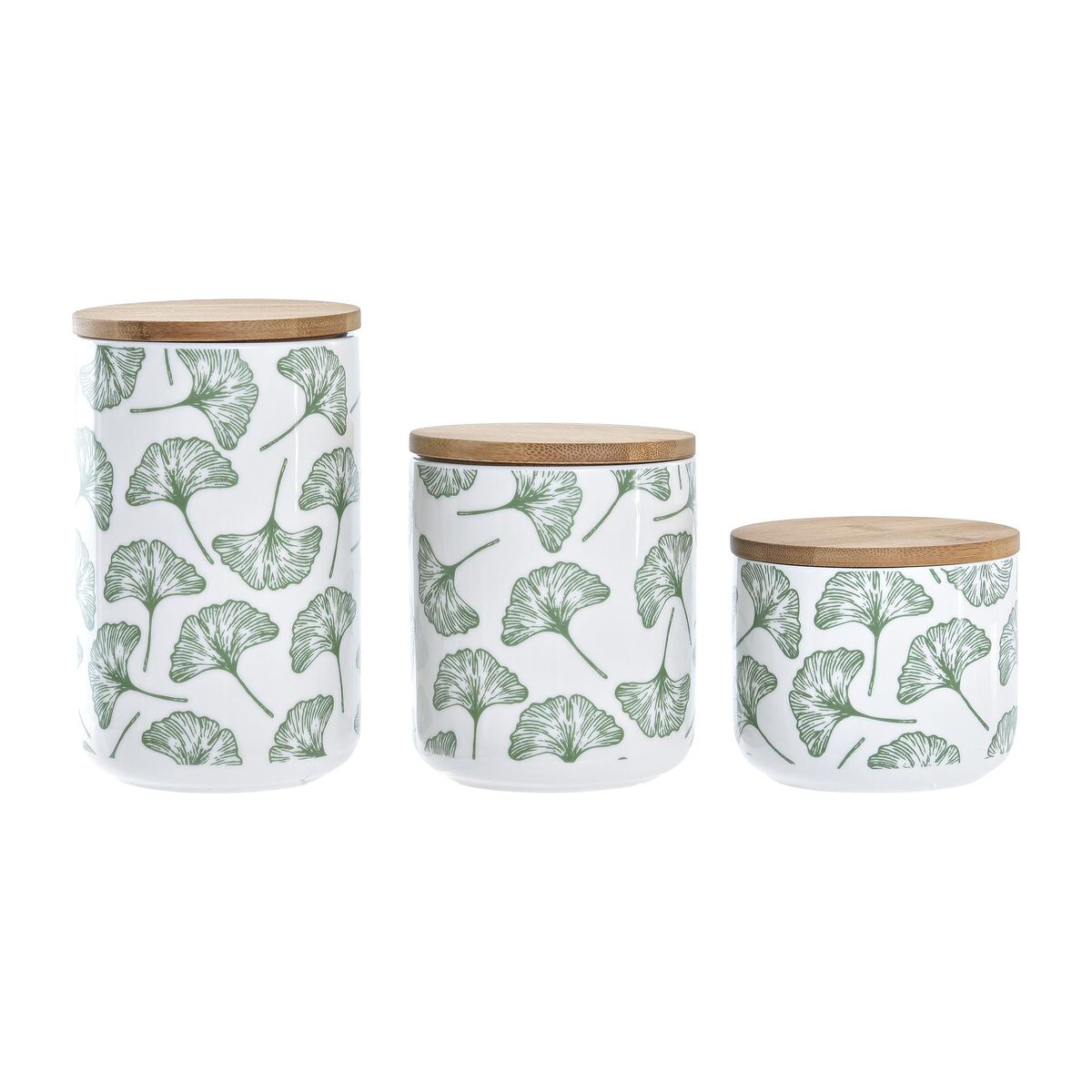 Set Di 3 Barattoli Dkd Home Decor Naturale Bianco Verde Bambù Gres Tropicale 10 X 10 X 17 cm