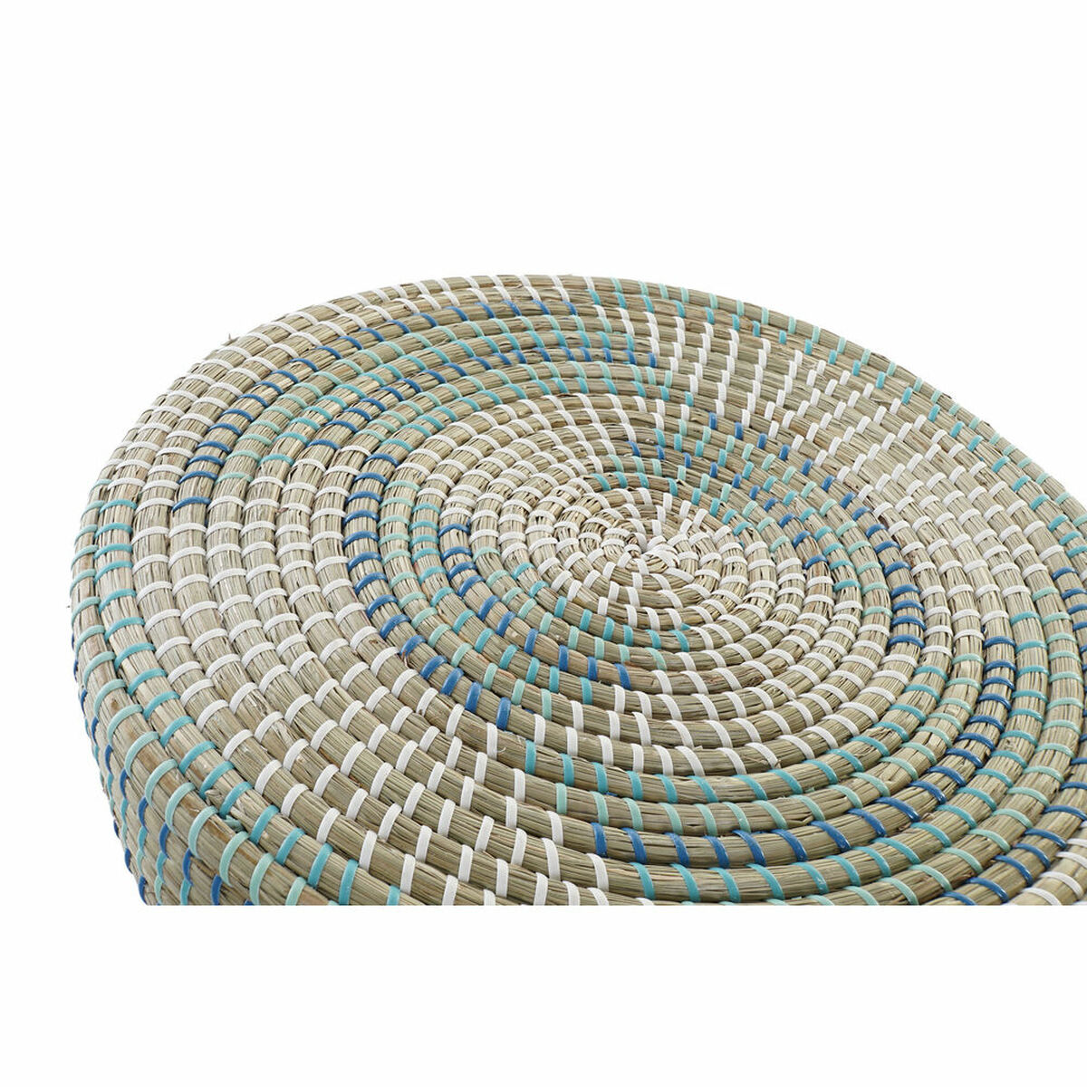Poggiapiedi Dkd Home Decor Naturale Turchese Bianco Rattan Tropicale Erba Di Mare (41 X 41 X 42 Cm) - Image 3