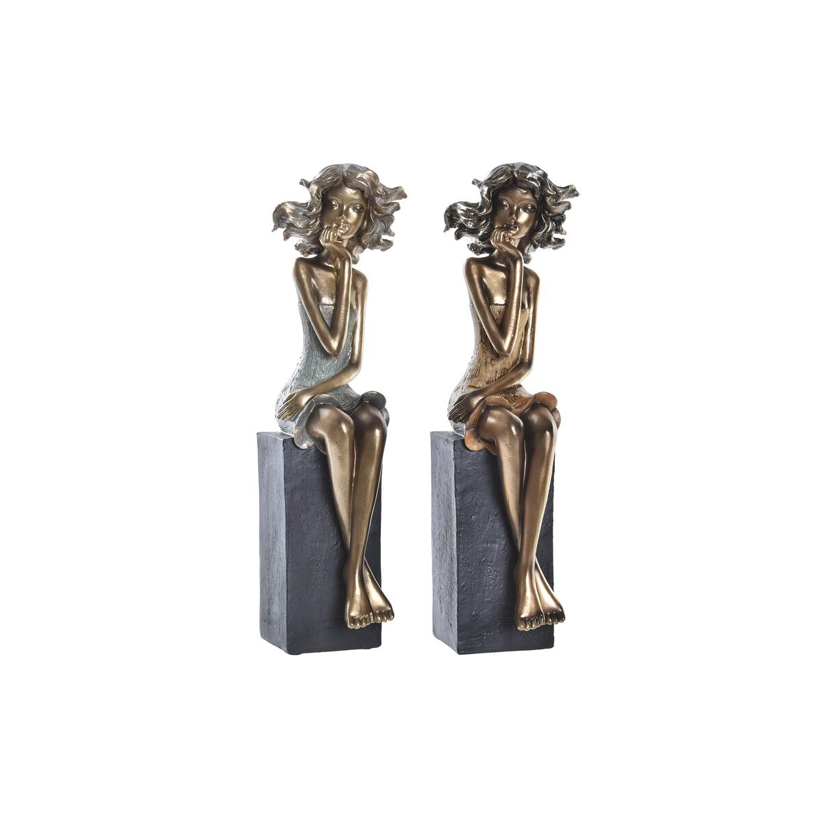 Statua Decorativa Dkd Home Decor 9 X 10 X 35 Cm Donna Rosso Dorato Turchese (2 Unità)