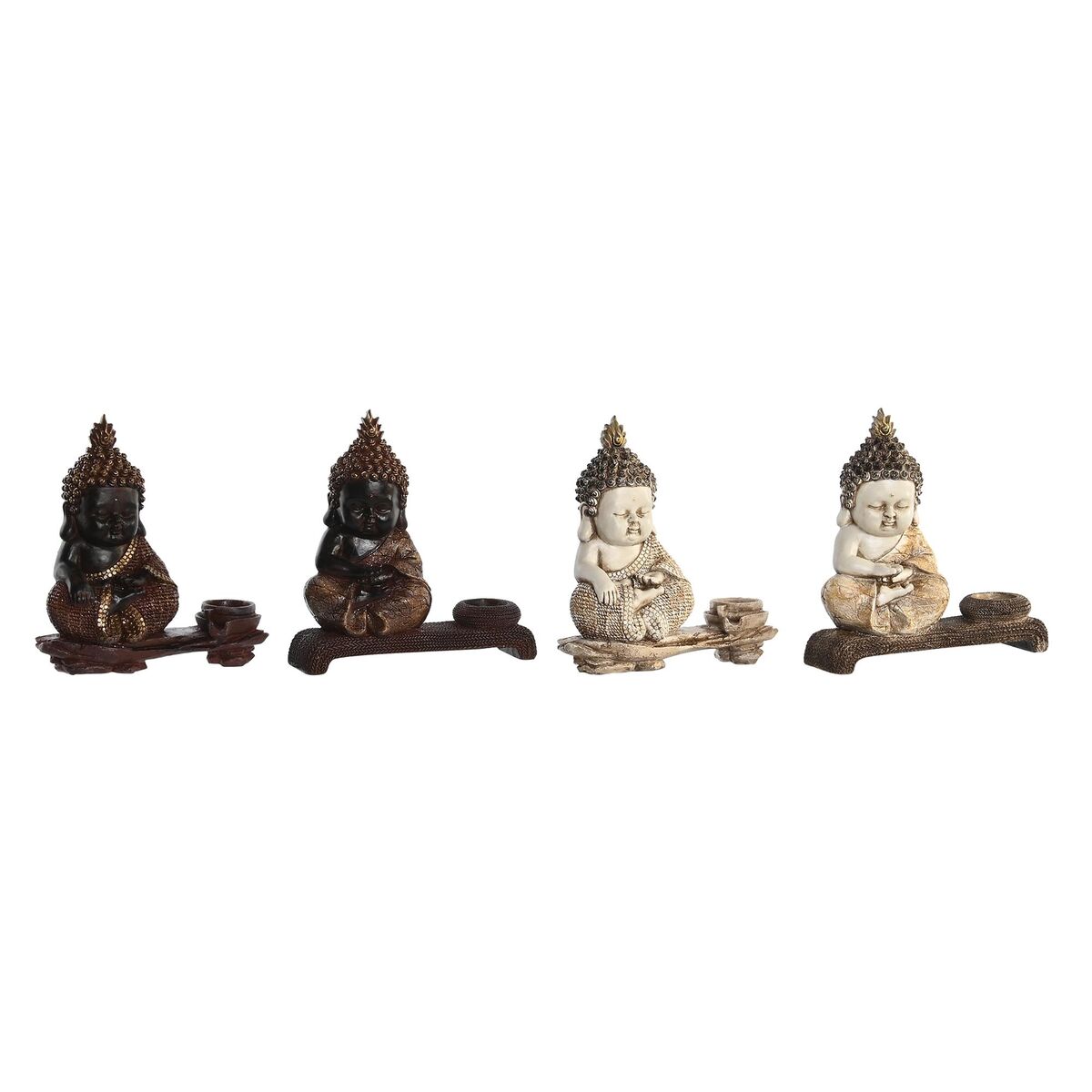 Statua Decorativa Dkd Home Decor 22 X 8,2 X 23 Cm Rosso Beige Buddha Orientale (4 Pezzi)