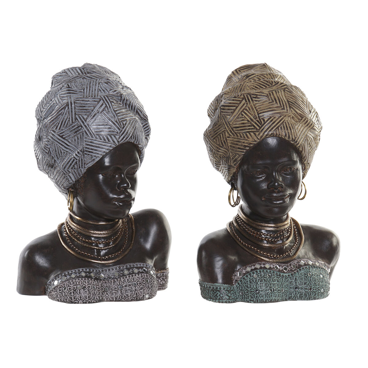 Statua Decorativa Dkd Home Decor Dorato Argentato Coloniale Africana 24 X 18 X 36 Cm (2 Unità) (2 Pezzi)