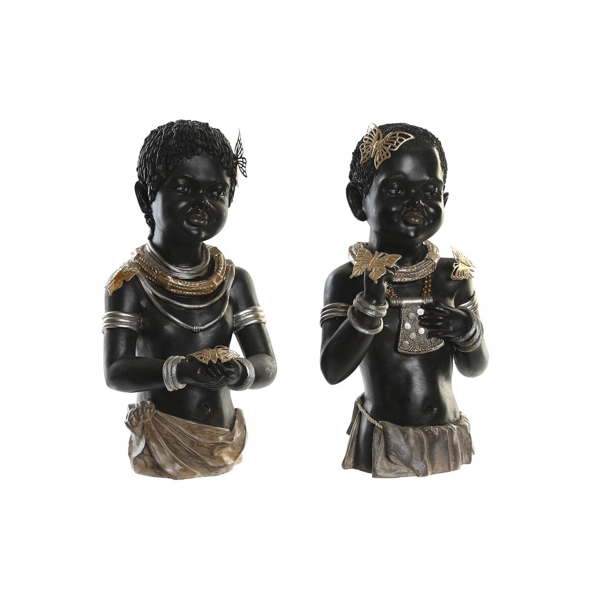 Statua Decorativa Dkd Home Decor 20,5 X 18 X 35 Cm Nero Coloniale Africana (2 Unità)