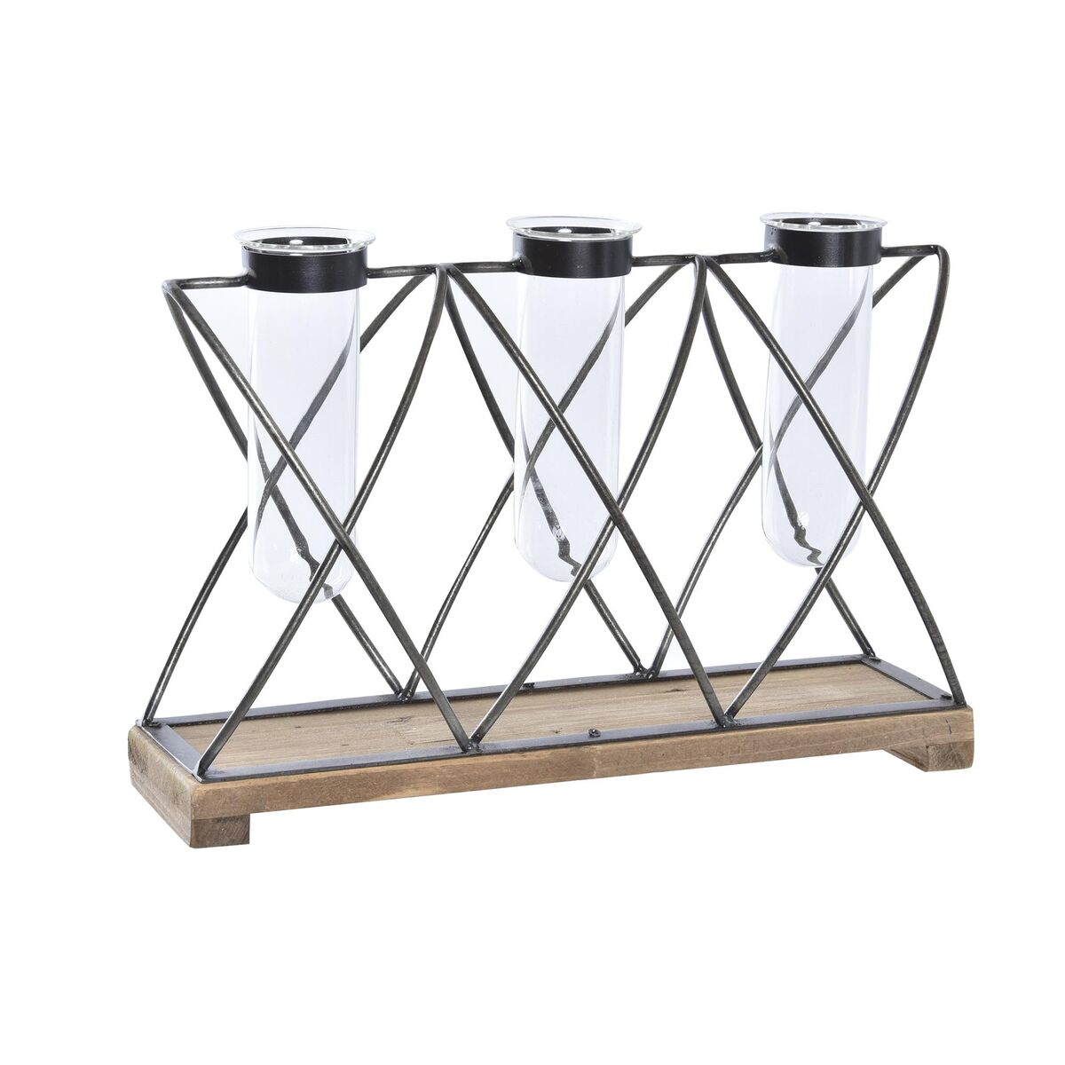 Vaso Dkd Home Decor Marrone Nero Trasparente Metallo Cristallo Legno Di Paulownia 36,5 X 11,5 X 23,5 cm