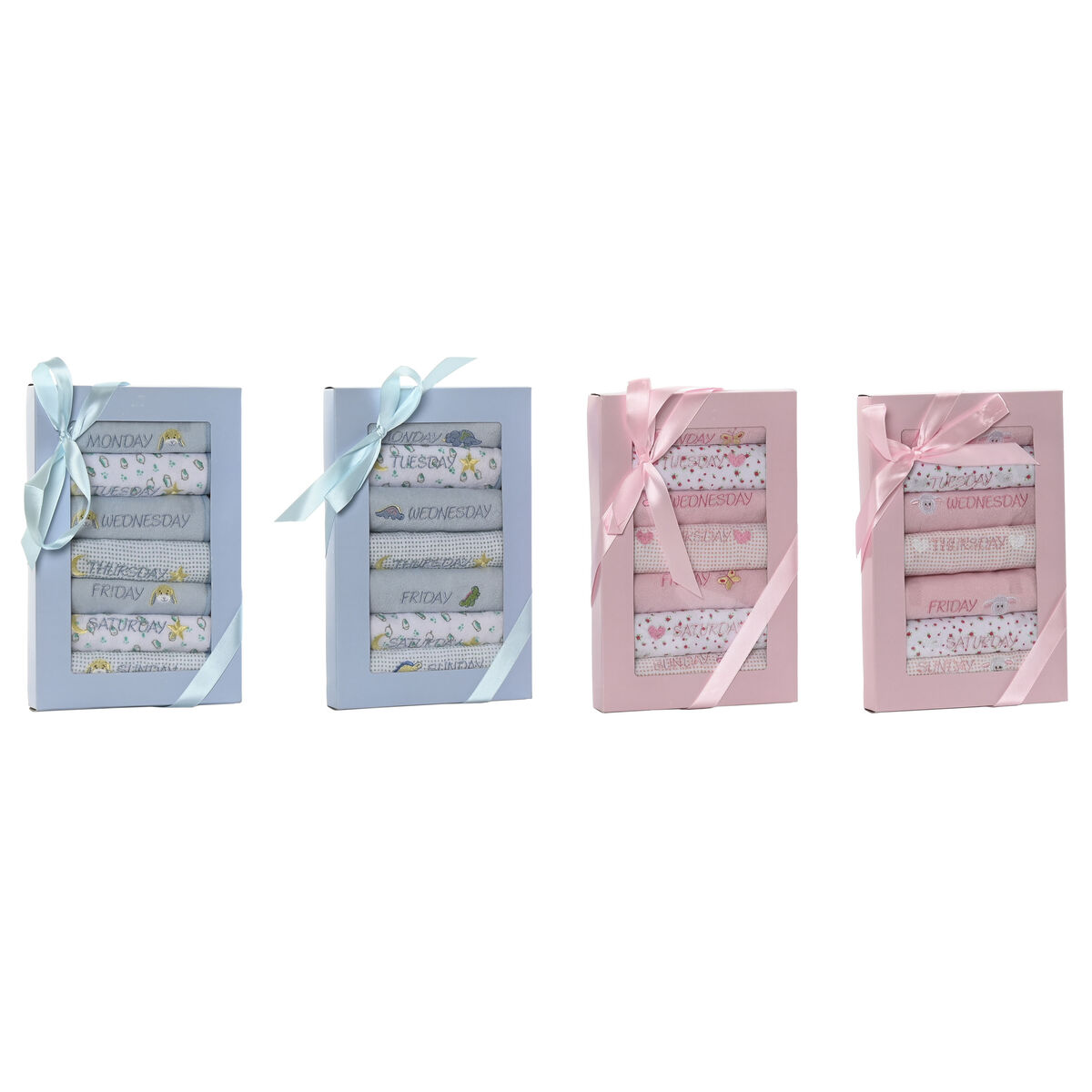 Set Di Bavaglini Home Esprit Azzurro Rosa Cotone 19 X 29 X 3 Cm (4 Unità)
