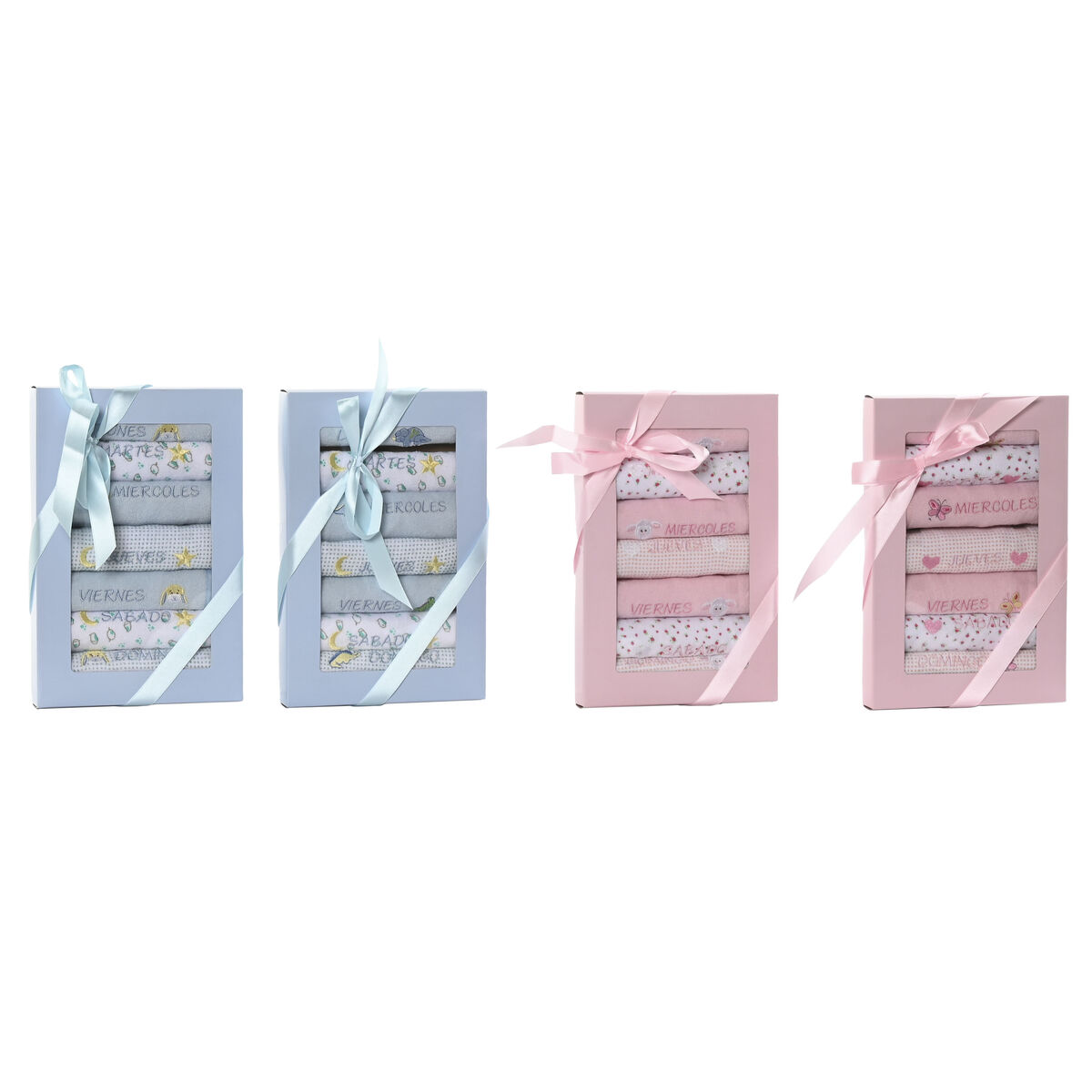 Set Di Bavaglini Home Esprit Azzurro Rosa Cotone 19 X 29 X 3 Cm (4 Unità)