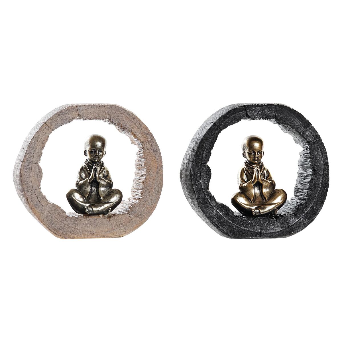 Statua Decorativa Dkd Home Decor Nero Dorato Frate Orientale 20,8 X 6,5 X 18,5 Cm (2 Unità)