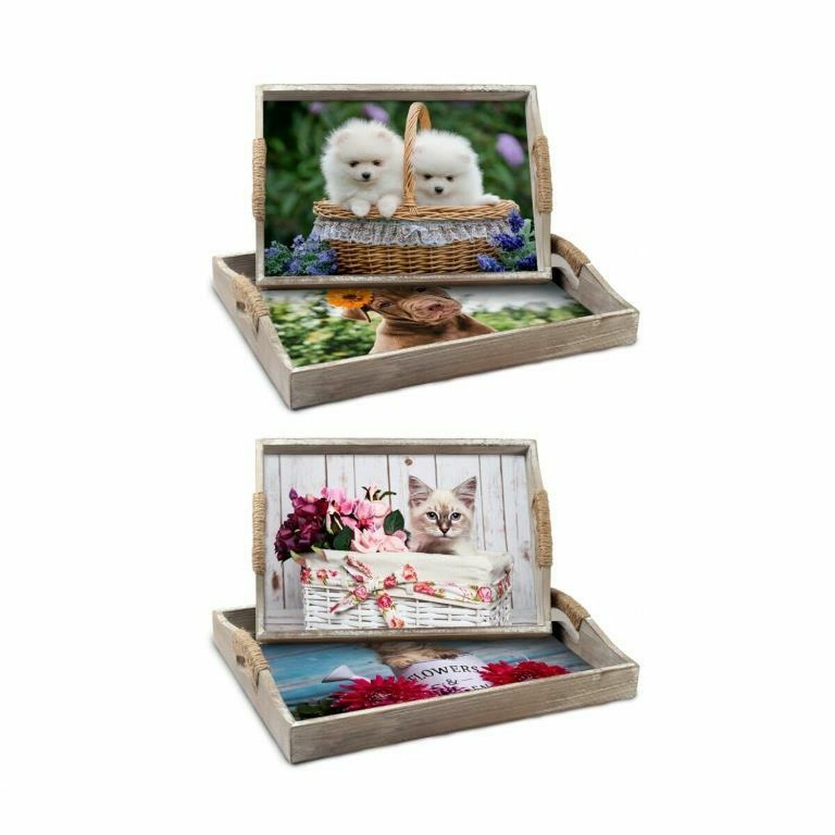 Set Di Vassoi Dkd Home Decor Multicolore 40 X 30 X 6 Cm Legno Mdf (2 Unità)
