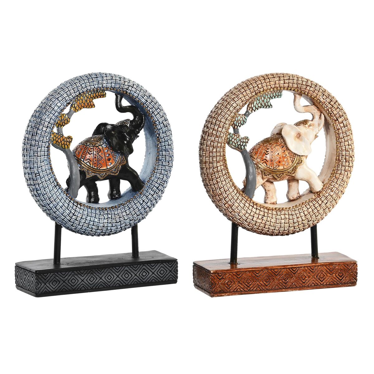 Statua Decorativa Dkd Home Decor 19,5 X 6,3 X 25,5 Cm Elefante Beige Azzurro Coloniale (2 Unità)