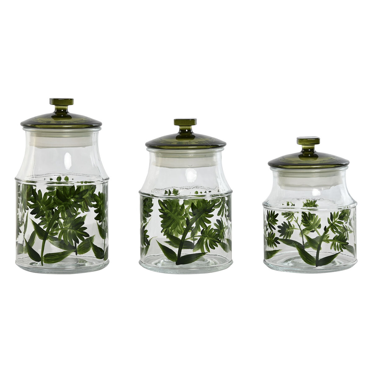 Set Di 3 Barattoli Home Esprit Verde Cristallo 1,2 L 3 Pezzi