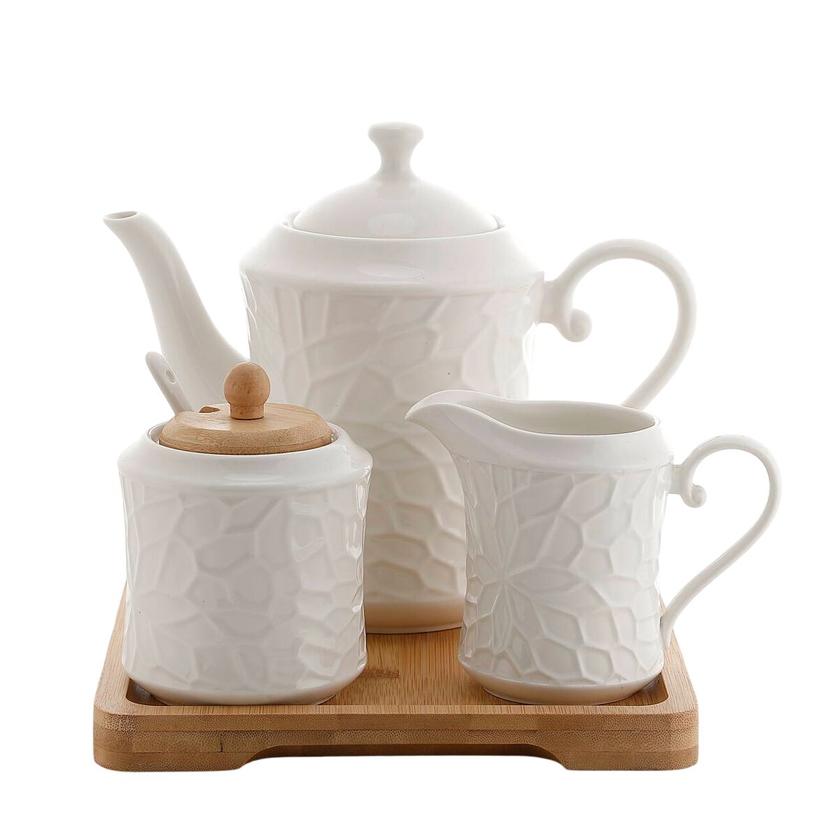 Teiera Home Esprit Bianco Bambù Porcellana
