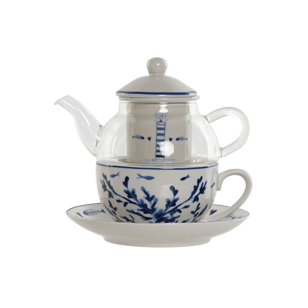 Teiera Home Esprit Azzurro Bianco Cristallo Porcellana