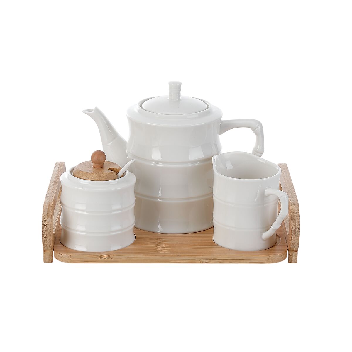 Teiera Home Esprit Bianco Bambù Porcellana