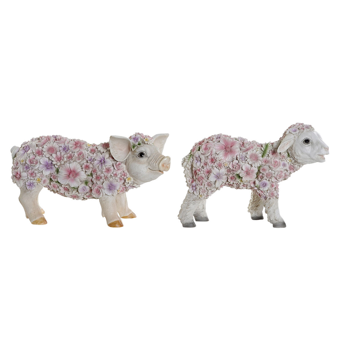 Statua Decorativa Home Esprit Bianco Multicolore Fiori 34 X 13,5 X 18,5 Cm (2 Unità)