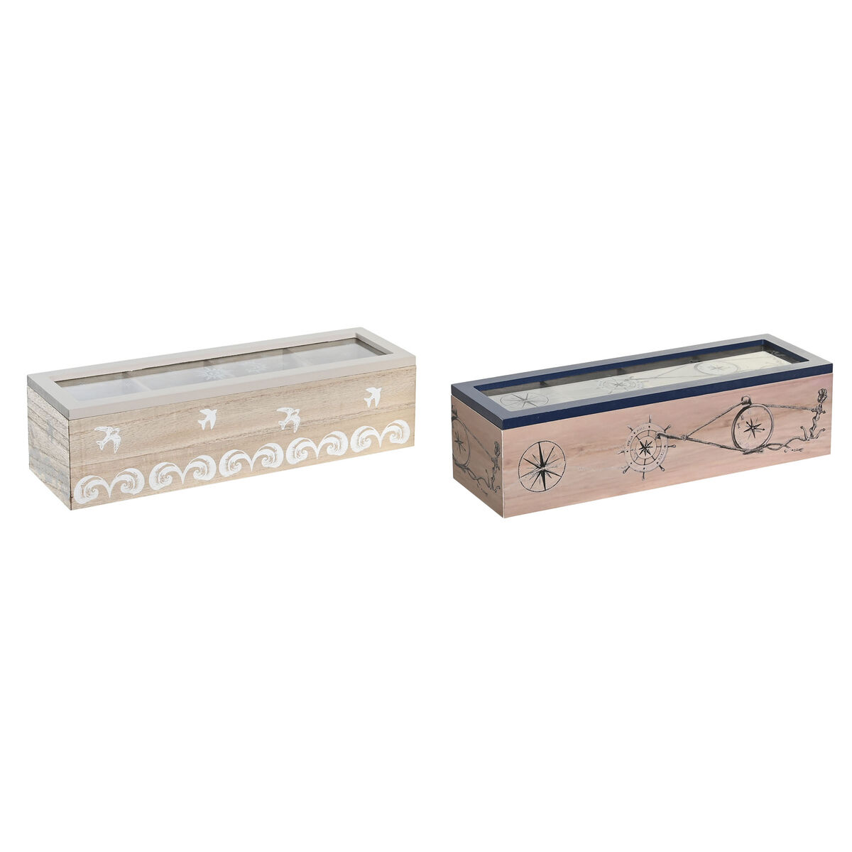 Scatola Per Infusioni Dkd Home Decor Cristallo Azzurro Bianco Legno Mdf (30 X 9 X 8 Cm) (2 Unità)