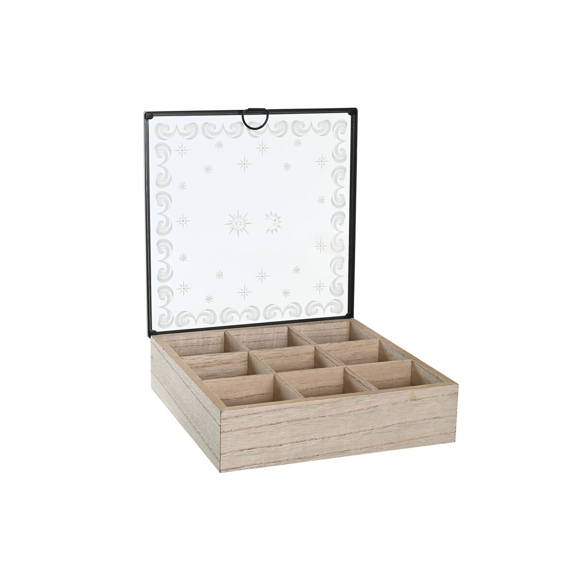 Scatola Per Infusioni Dkd Home Decor Azzurro Bianco Nero Naturale Metallo Cristallo Legno Mdf 24 X 24 X 6,5 Cm (2 Unità) - Image 3