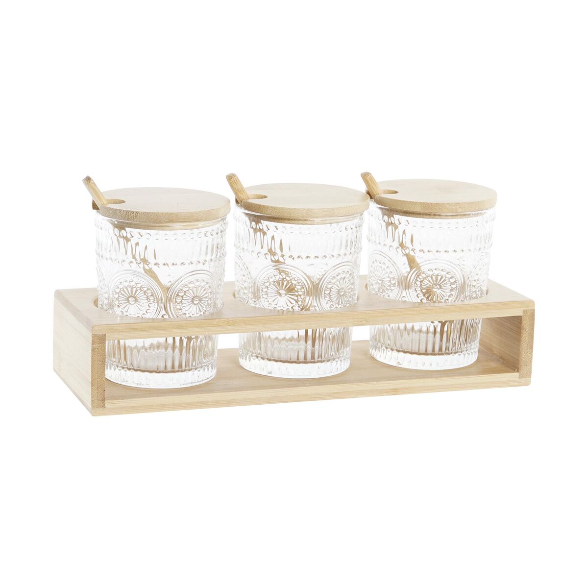 Portazucchero Dkd Home Decor Trasparente Naturale Bambù Alluminio Cristallo Vetro Borosilicato 300 Ml 28 X 10 X 13,5 cm