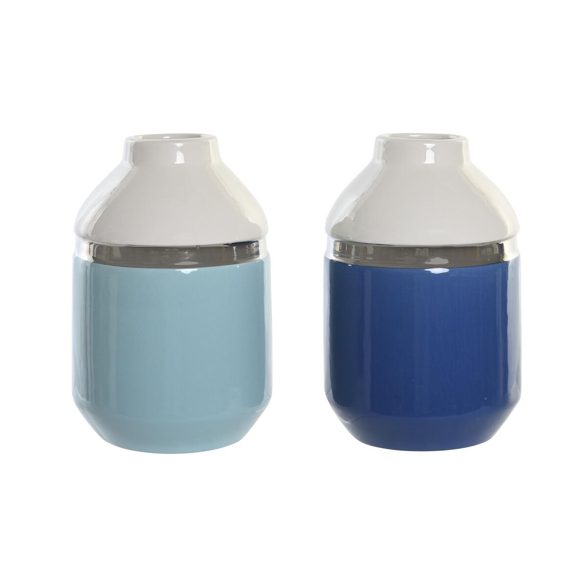 Vaso Dkd Home Decor 12 X 12 X 18,5 Cm Argentato Bianco Blu Cielo Blu Marino Gres (2 Unità)