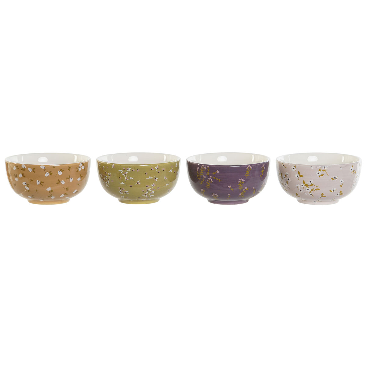 Ciotola Dkd Home Decor Verde Rosa Senape Lilla Dolomite Shabby Chic 600 Ml 14 X 14 X 7 Cm (4 Unità)