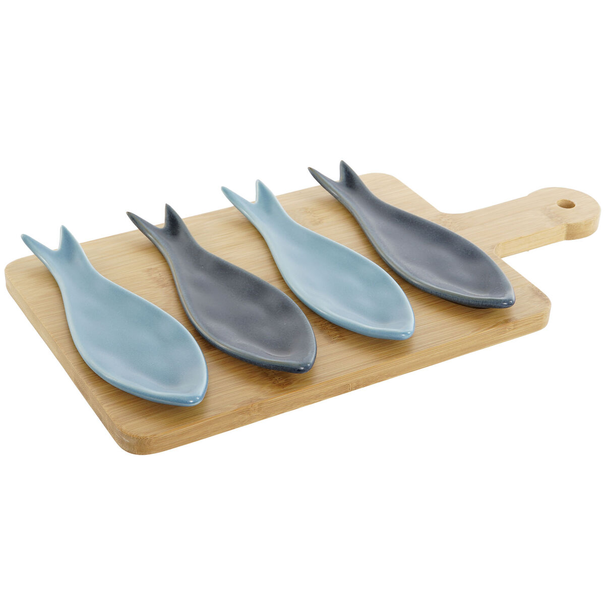 Set Da Aperitivo Home Esprit Azzurro Verde Blu Marino Bambù Porcellana Mediterraneo Pesci 36 X 18 X 1,3 Cm 5 Pezzi