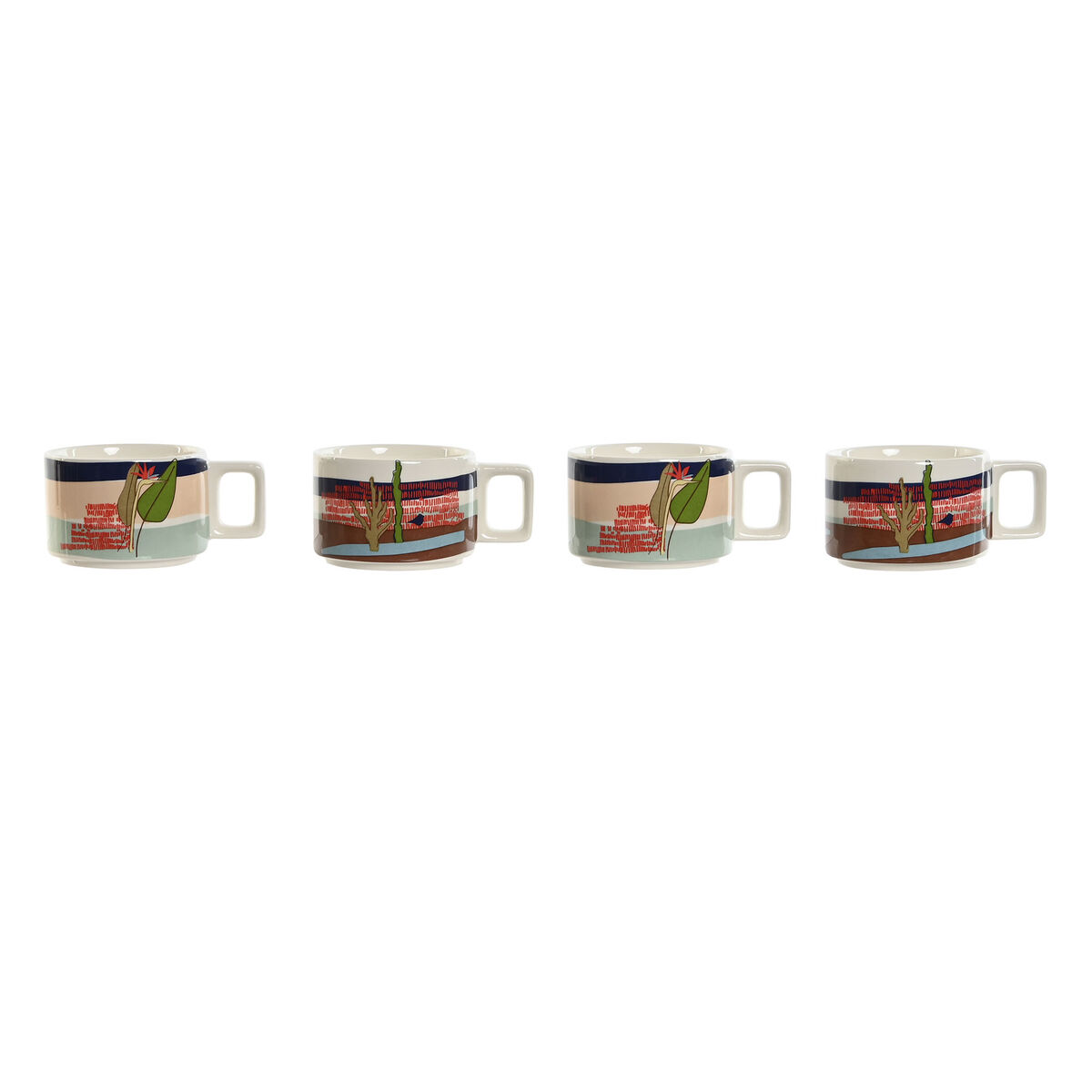 Set Di Tazze Da Caffè Home Esprit Azzurro Verde Rosa Lilla Metallo Bambù Dolomite 260 ml