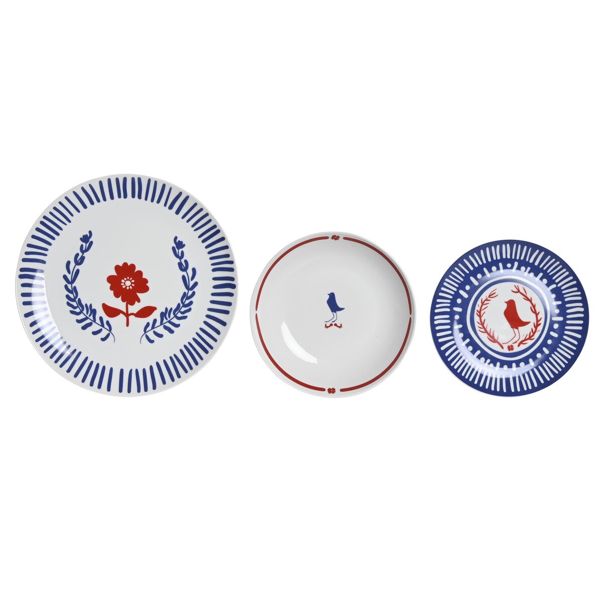 Set Di Stoviglie Dkd Home Decor Azzurro Bianco Rosso Porcellana Mediterraneo 18 Pezzi 27 X 27 X 3 cm