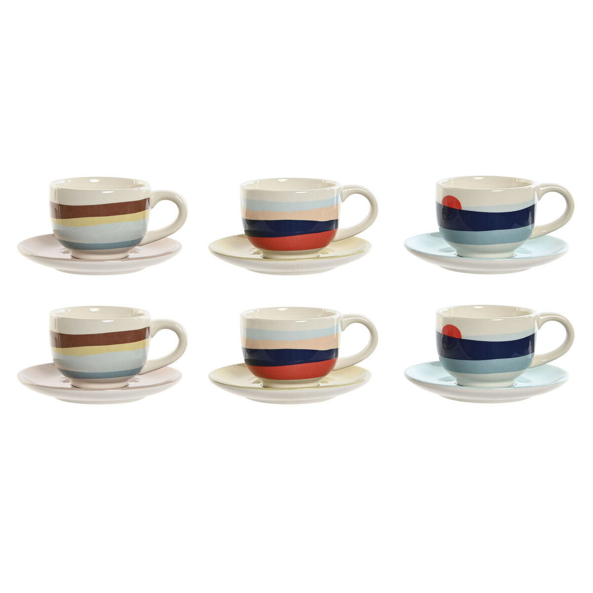Set Di Tazze Da Caffè Home Esprit Giallo Azzurro Verde Lilla Metallo Dolomite 180 ml