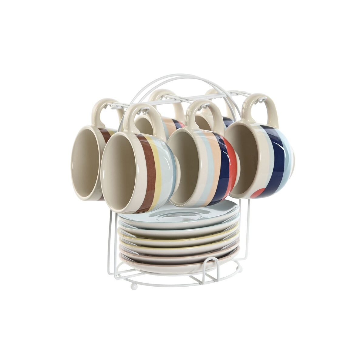 Set Di Tazze Da Caffè Home Esprit Giallo Azzurro Verde Lilla Metallo Dolomite 180 ml - Image 4
