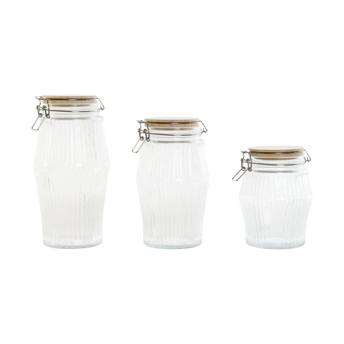 Set Di 3 Barattoli Home Esprit Trasparente Silicone Bambù Cristallo 13,5 X 13,5 X 27 cm