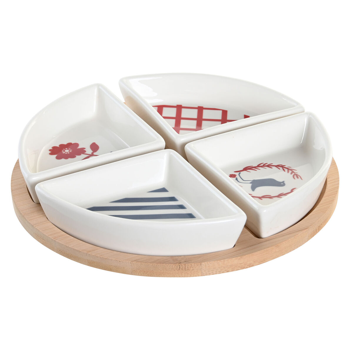 Set Da Aperitivo Dkd Home Decor 21,5 X 21,5 X 1 Cm Rosso Azzurro Bianco Gres Mediterraneo Case