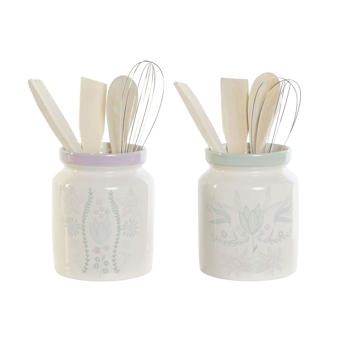 Barattolo Dkd Home Decor Verde Multicolore Lilla Metallo Legno Mdf 12 X 12 X 25 Cm (2 Unità)