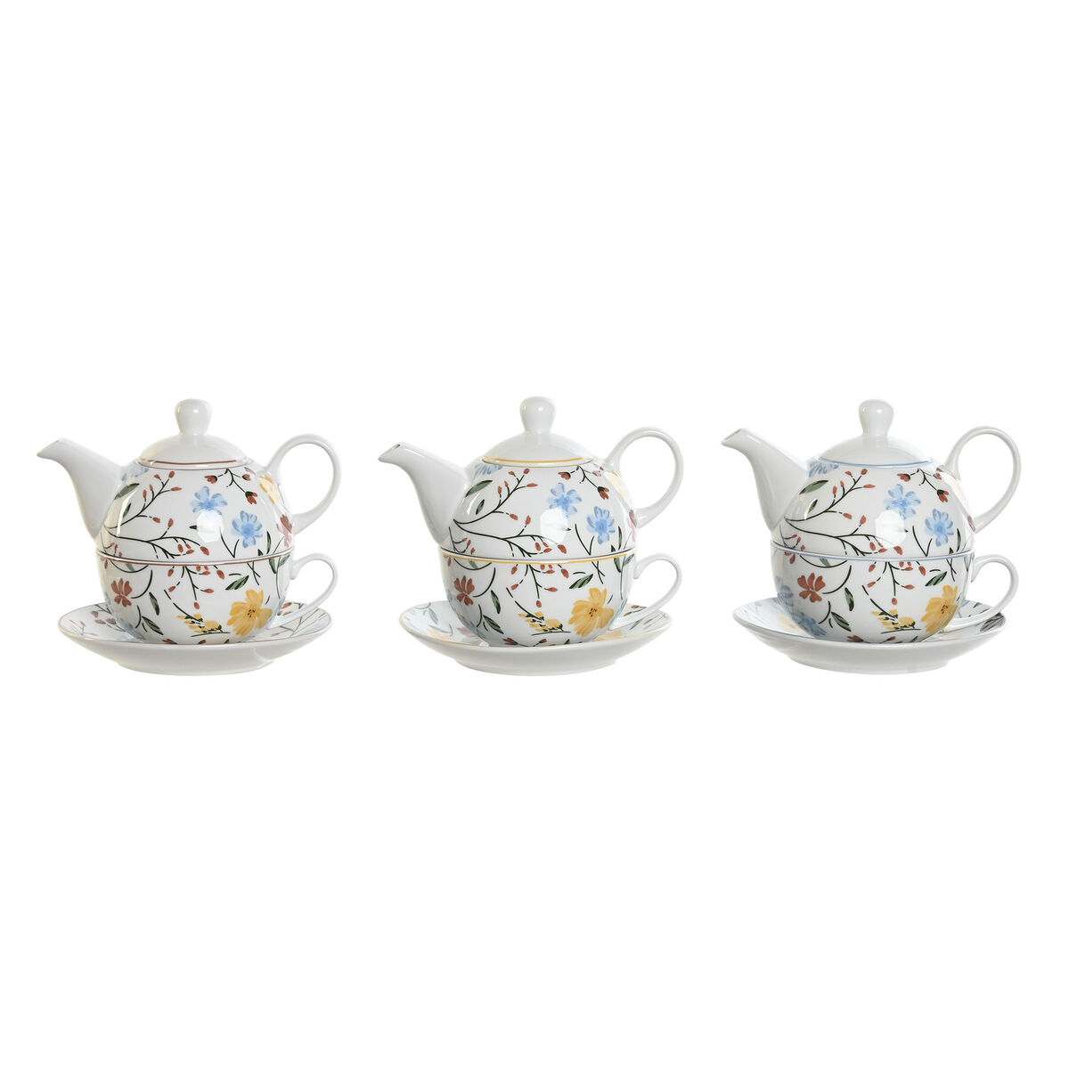 Set Teiera Dkd Home Decor Porcellana Azzurro Terracotta Bianco Giallo (3 Unità) - Image 4