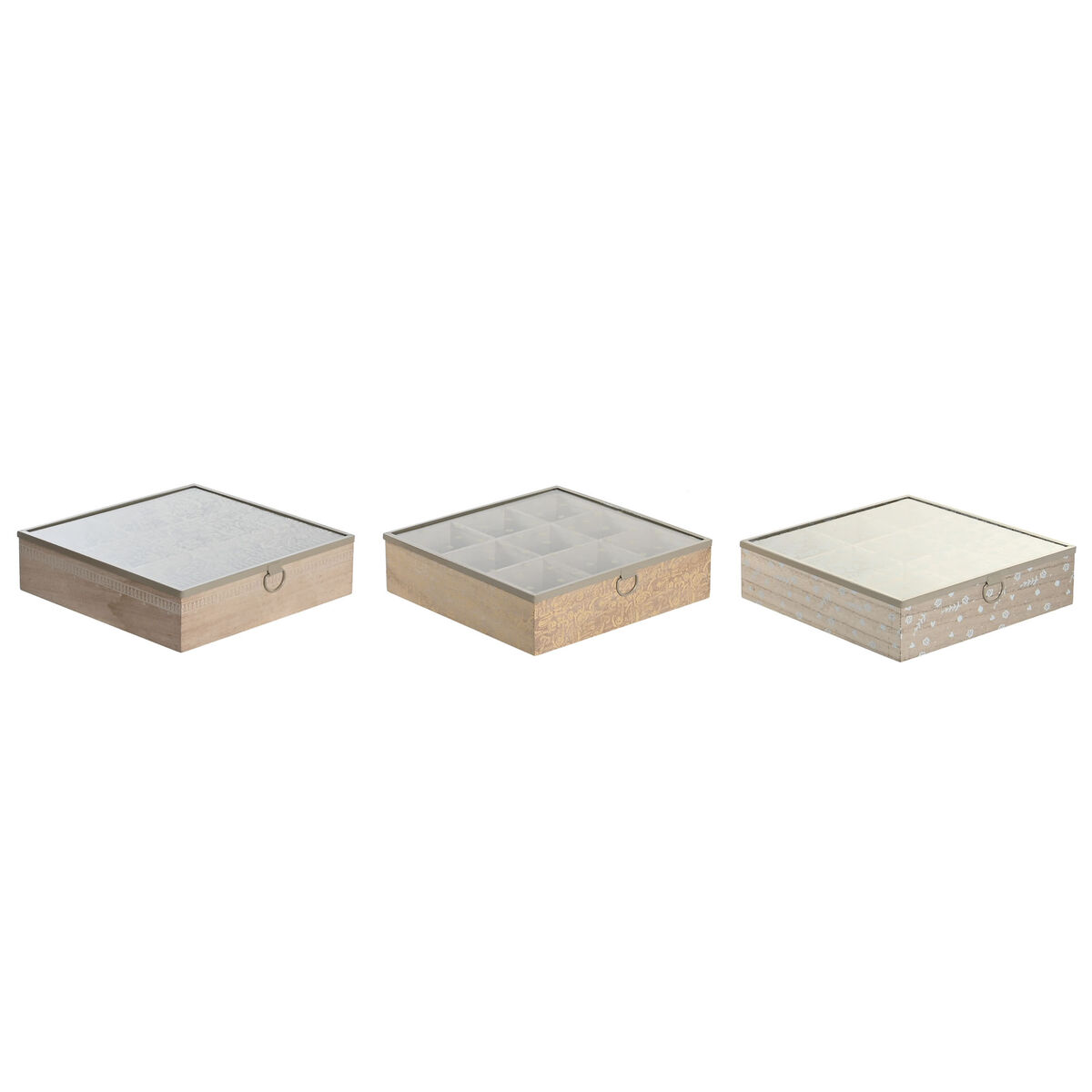 Scatola Per Infusioni Dkd Home Decor 24 X 24 X 6,5 Cm Cristallo Naturale Azzurro Rosa Metallo Bianco 3 Pezzi Legno Mdf
