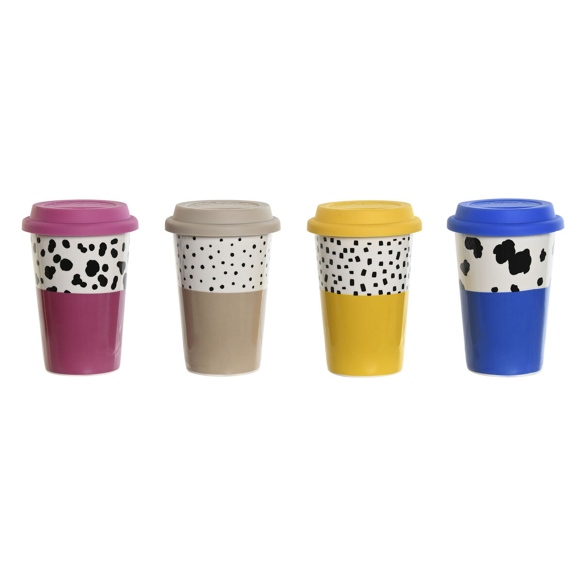 Tazza Con Coperchio Dkd Home Decor Multicolore Animali Città 400 Ml (4 Unità)