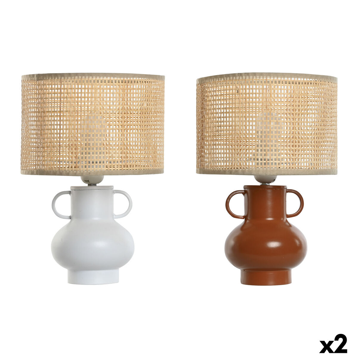 Lampada Da Tavolo Home Esprit Bianco Naturale Terracotta Metallo Bambù 50 W 220 V 22 X 22 X 33 Cm (2 Unità)