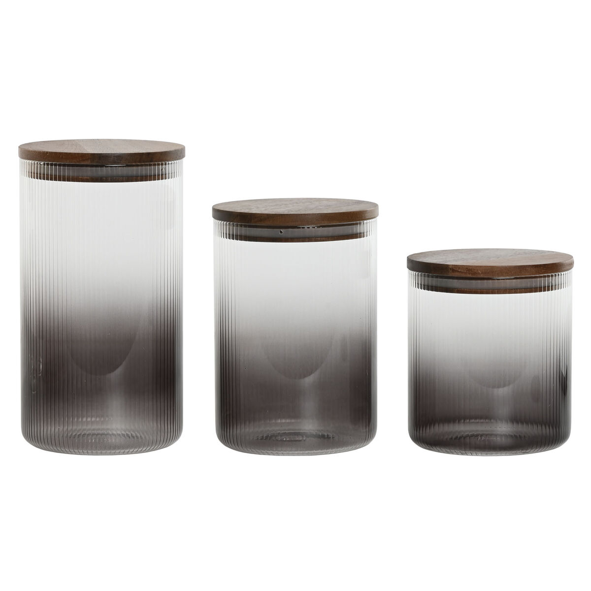 Set Di 3 Barattoli Home Esprit Grigio Naturale Acacia Vetro Borosilicato 900 Ml 1,5 L 1,2 L 3 Pezzi