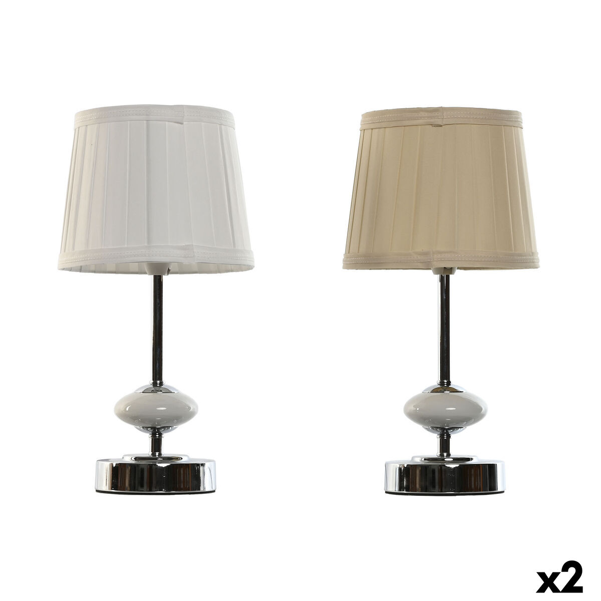 Lampada Da Tavolo Home Esprit Bianco Beige Metallo Porcellana 20 W 220 V 17,5 X 17,5 X 35 Cm (2 Unità)