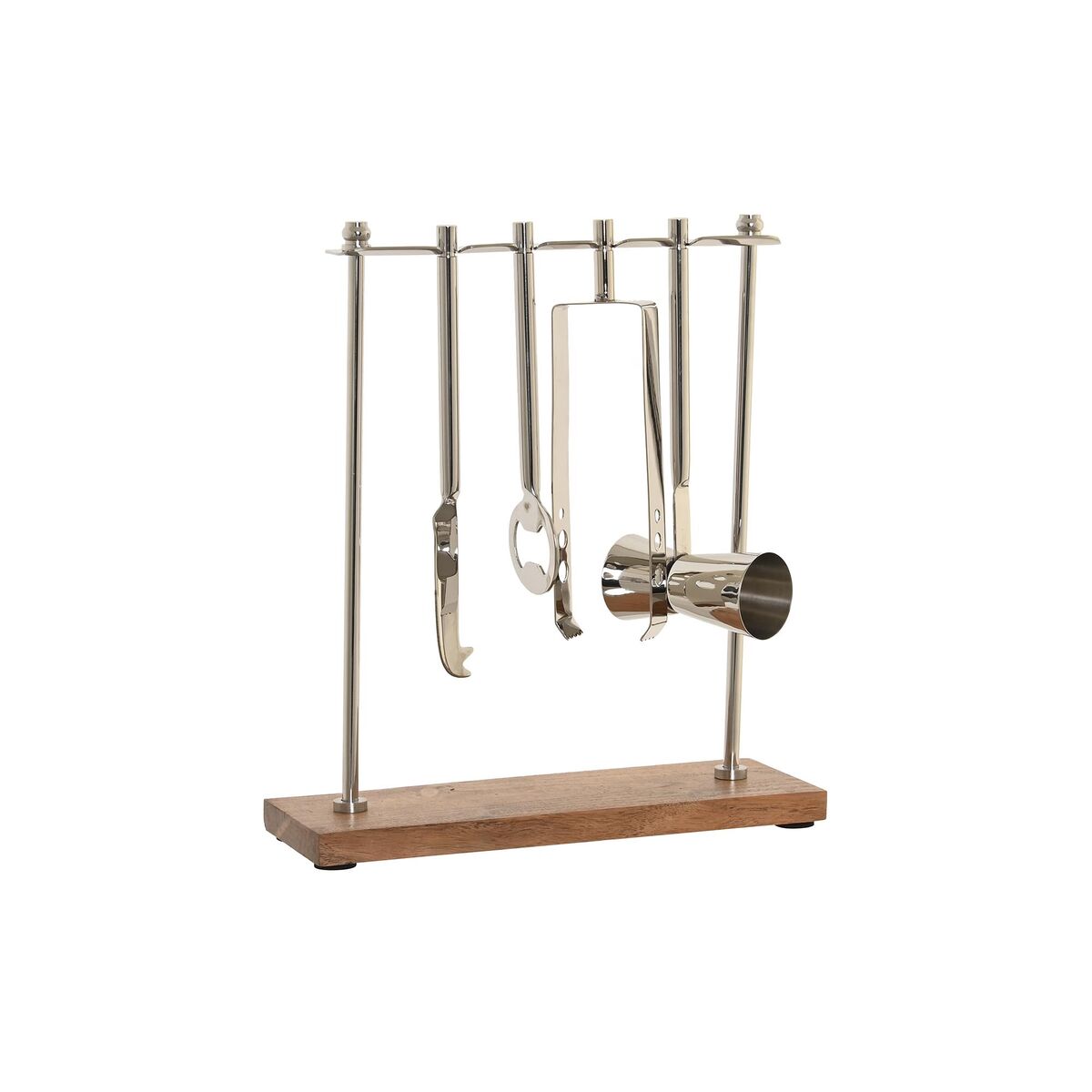 Set Da Cocktail Dkd Home Decor 25,5 X 9 X 30 Cm Naturale Argentato Acciaio Inossidabile Acacia