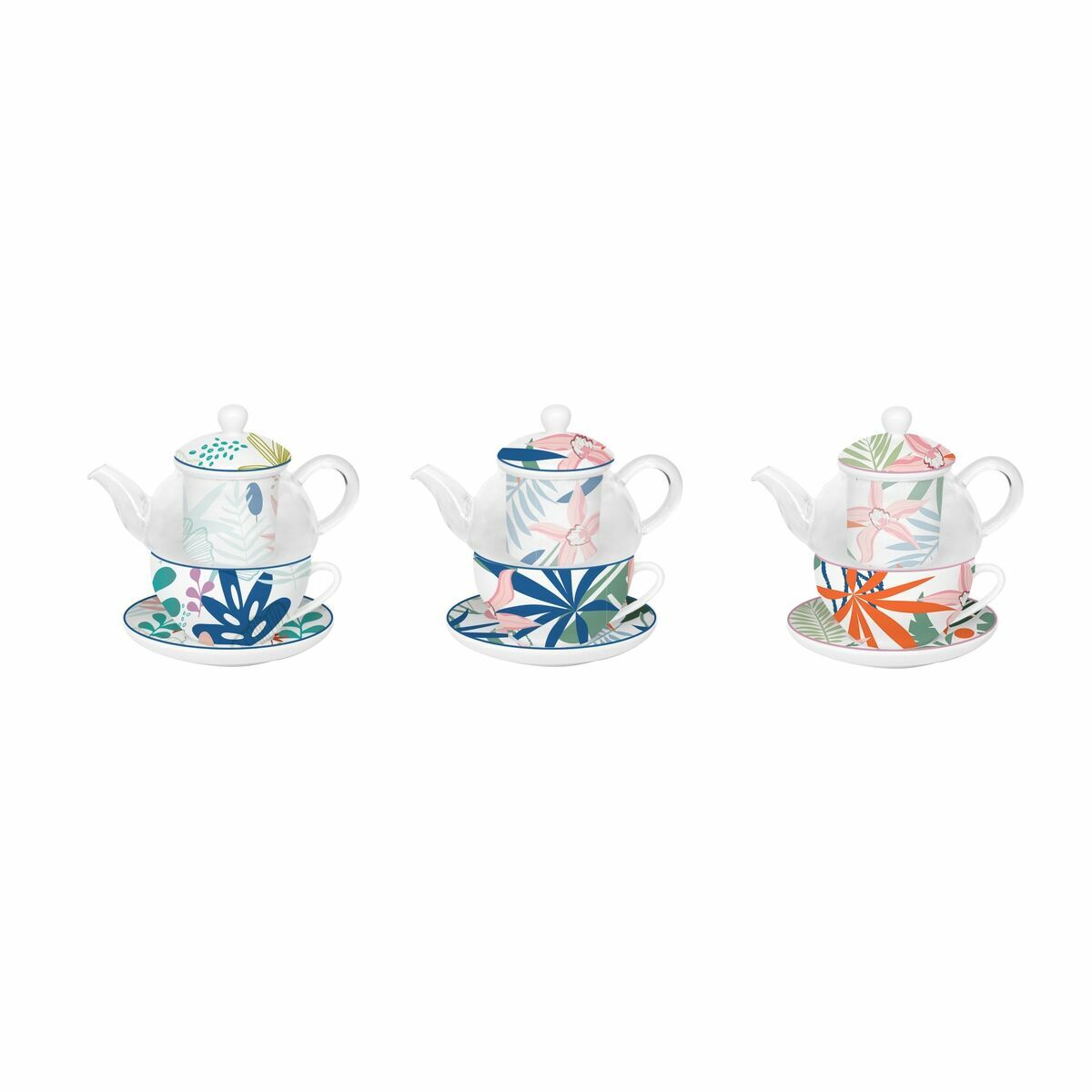 Set Teiera Dkd Home Decor Cristallo Porcellana Azzurro Verde (3 Unità)